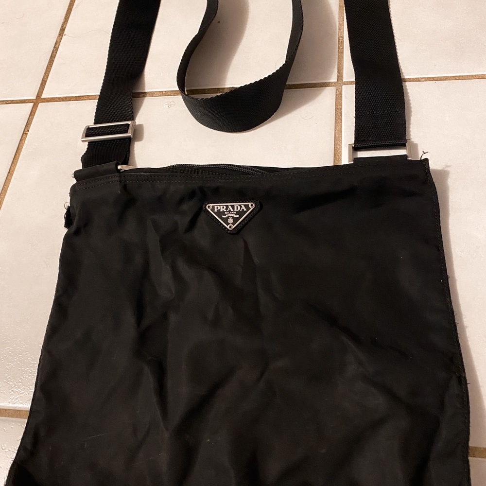 Black REAL genuine PRADA medium handbag, used